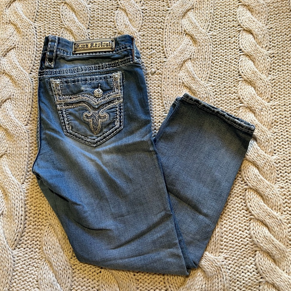 Rock revival jeans skinny‎ crop with Embroidered Pocket